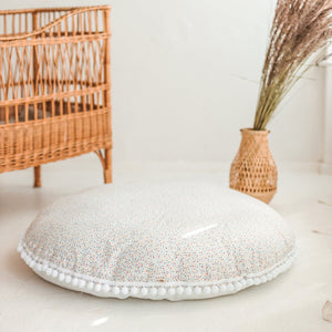 minicamp Cushion Minicamp Big Floor Cushion With Pompoms In Colour Drops On White