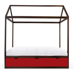 Nico and Yeye Beds And Headboards TWIN / WALNUT / RED Nico and Yeye Domo Zen Bed with Drawers