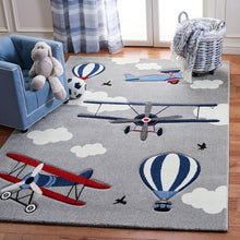 Load image into Gallery viewer, Safavieh Rugs Safavieh Carousel Kids Collection Airplane Rug - Light Grey / Red