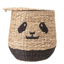 Load image into Gallery viewer, Bloomingville Storage and Organization Bloomingville Hand-Woven Rattan Basket w/ Lid &amp; Panda Face, Natural &amp; Black