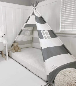 Domestic Objects Toys Grey/White Stripe / Crib 28" × 53" Inches Domestic Objects Play Tent Canopy Bed in Cream Canvas with Doors
