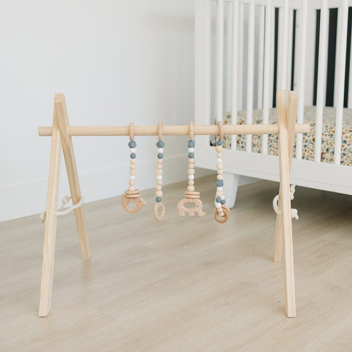 Poppyseed Play Wooden Baby Gyms Natural Pine Gym + Gray Toys Poppyseed Play Wooden Baby Gym + Gray Toys