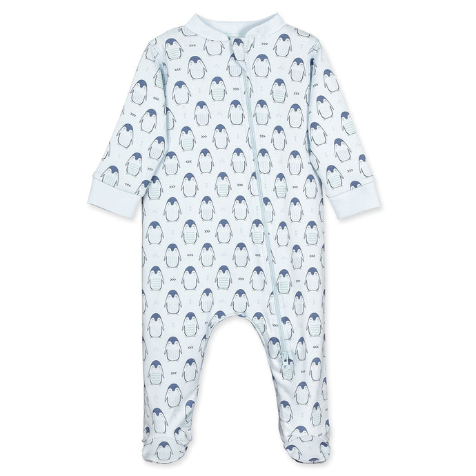 Feather Baby Zipper Footie - Sleepy Penguins on Baby Blue  100% Pima Cotton by Feather Baby