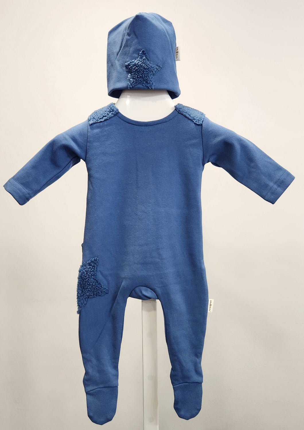 Cadeau Baby 3 Months / Blue Sherpa Star Footie and Hat by Cadeau Baby