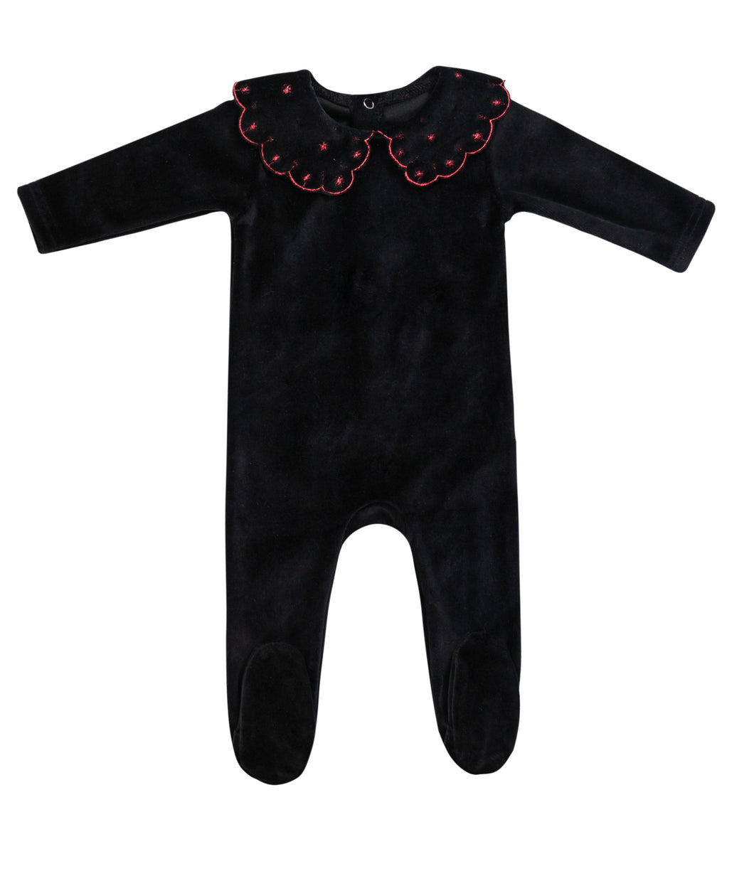 Cadeau Baby 6 Months Black Embroiled Round Collar Footie by Cadeau Baby