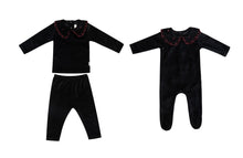 Load image into Gallery viewer, Cadeau Baby 9 Months Embroidered Black Velour 2 Piece Girls by Cadeau Baby