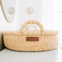 Load image into Gallery viewer, Design Dua. Baby Natural w/ Vegan Grass Handles / Pad Only / Available Design Dua Handwoven Changing Basket: Natural Vegan