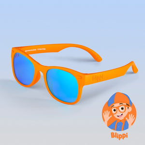 ro•sham•bo eyewear Bayside Baby (Ages 0-2) / Polarized Mirrored (Blue) Lens / Blippi Orange Frame Blippi Shades for Kids