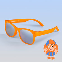 Load image into Gallery viewer, ro•sham•bo eyewear Bayside Baby (Ages 0-2) / Polarized Mirrored (Chrome) Lens / Blippi Orange Frame Blippi Shades for Kids