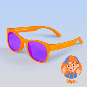 ro•sham•bo eyewear Bayside Baby (Ages 0-2) / Polarized Mirrored (Purple) Lens / Blippi Orange Frame Blippi Shades for Kids