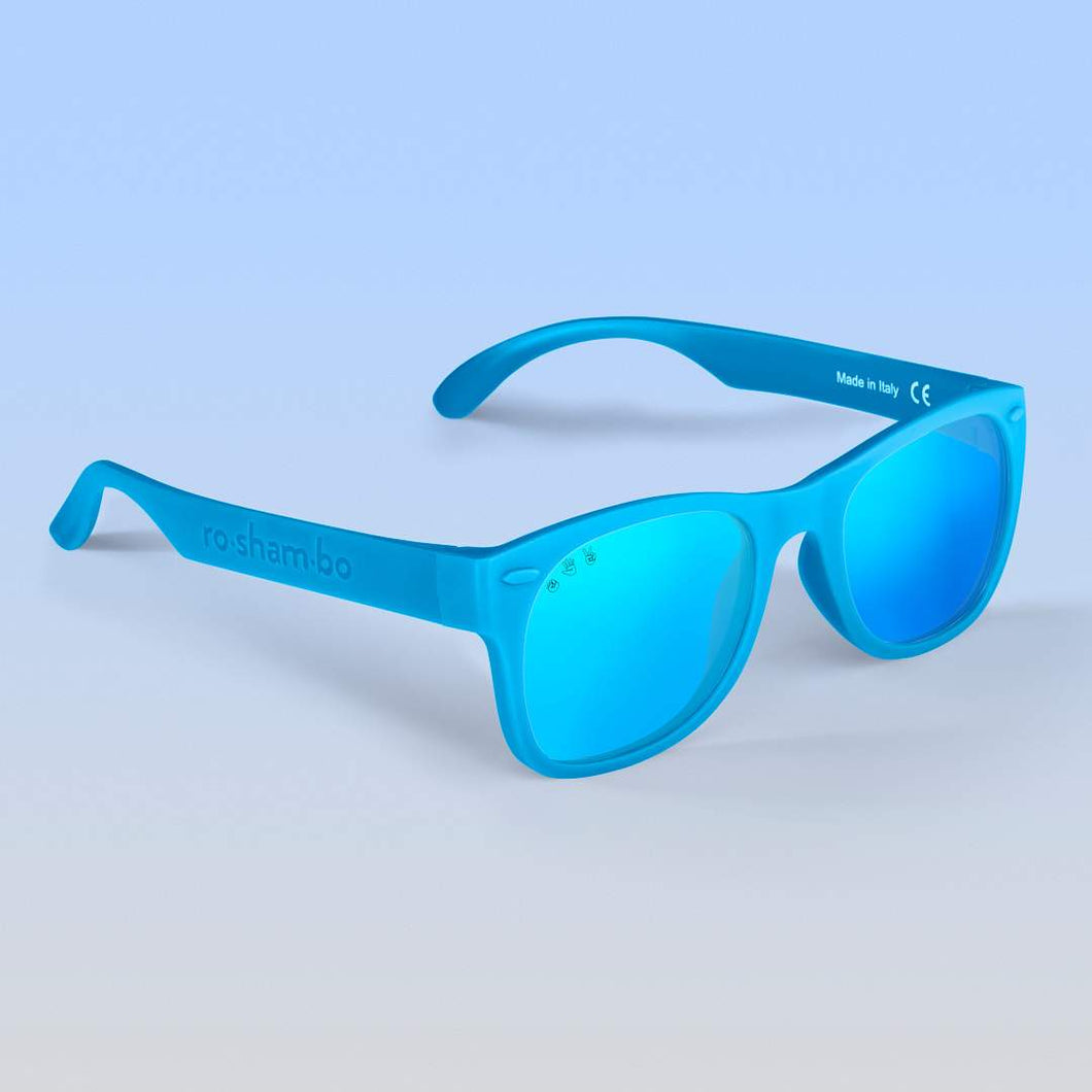 ro•sham•bo eyewear Bayside Polarized Mirrored (Blue) Lens / Blue Frame Zack Morris Shades | Junior