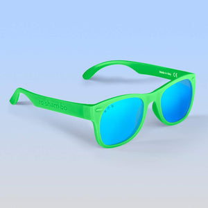 ro•sham•bo eyewear Bayside Polarized Mirrored (Blue) Lens / Bright Green Frame Slimer Shades | Baby