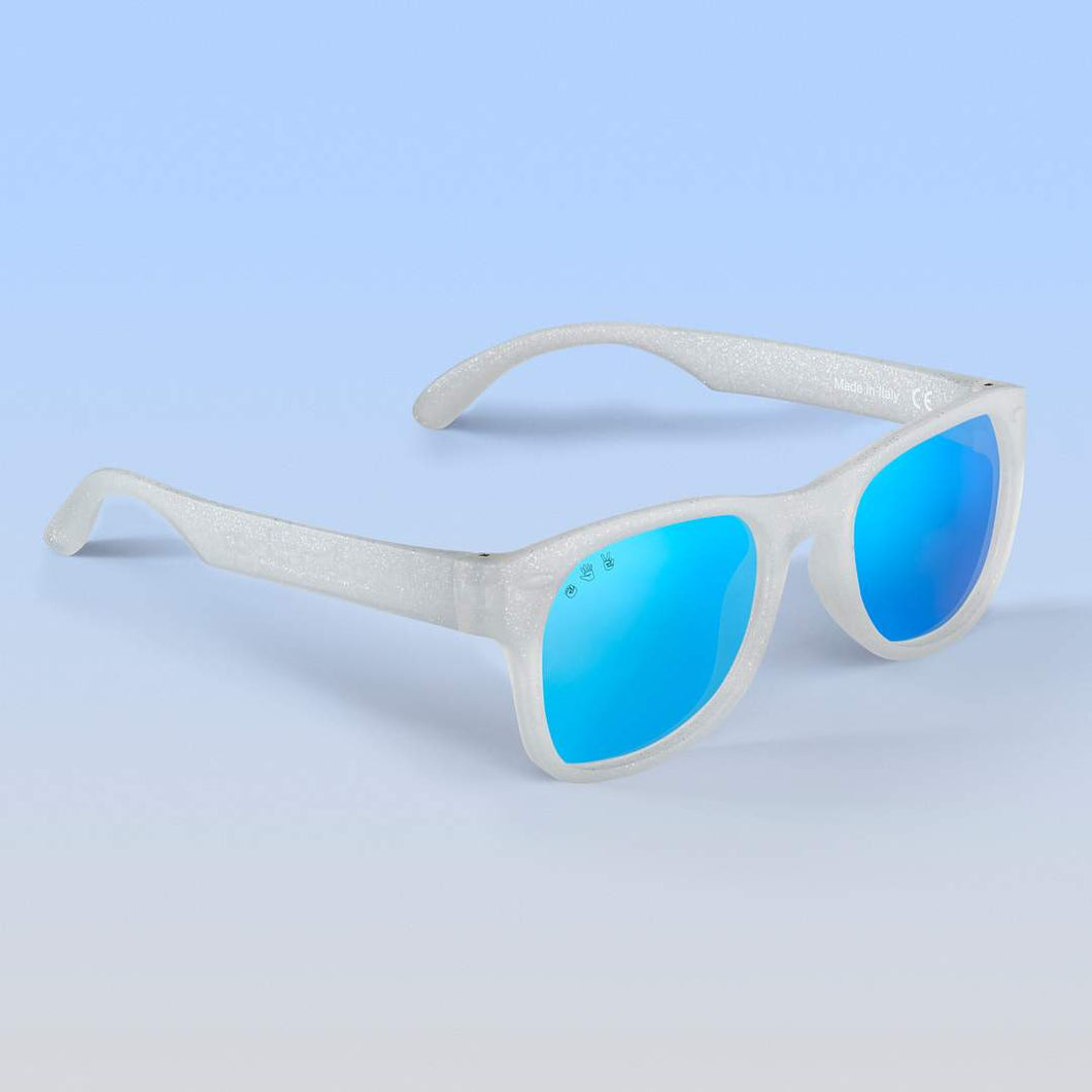 ro•sham•bo eyewear Bayside Polarized Mirrored (Blue) Lens / Silver Glitter Frame Starlite Shades | Toddler