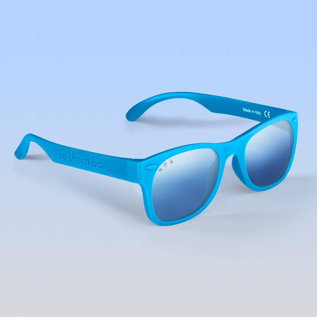 ro•sham•bo eyewear Bayside Polarized Mirrored (Chrome) Lens / Blue Frame Zack Morris Shades | Junior