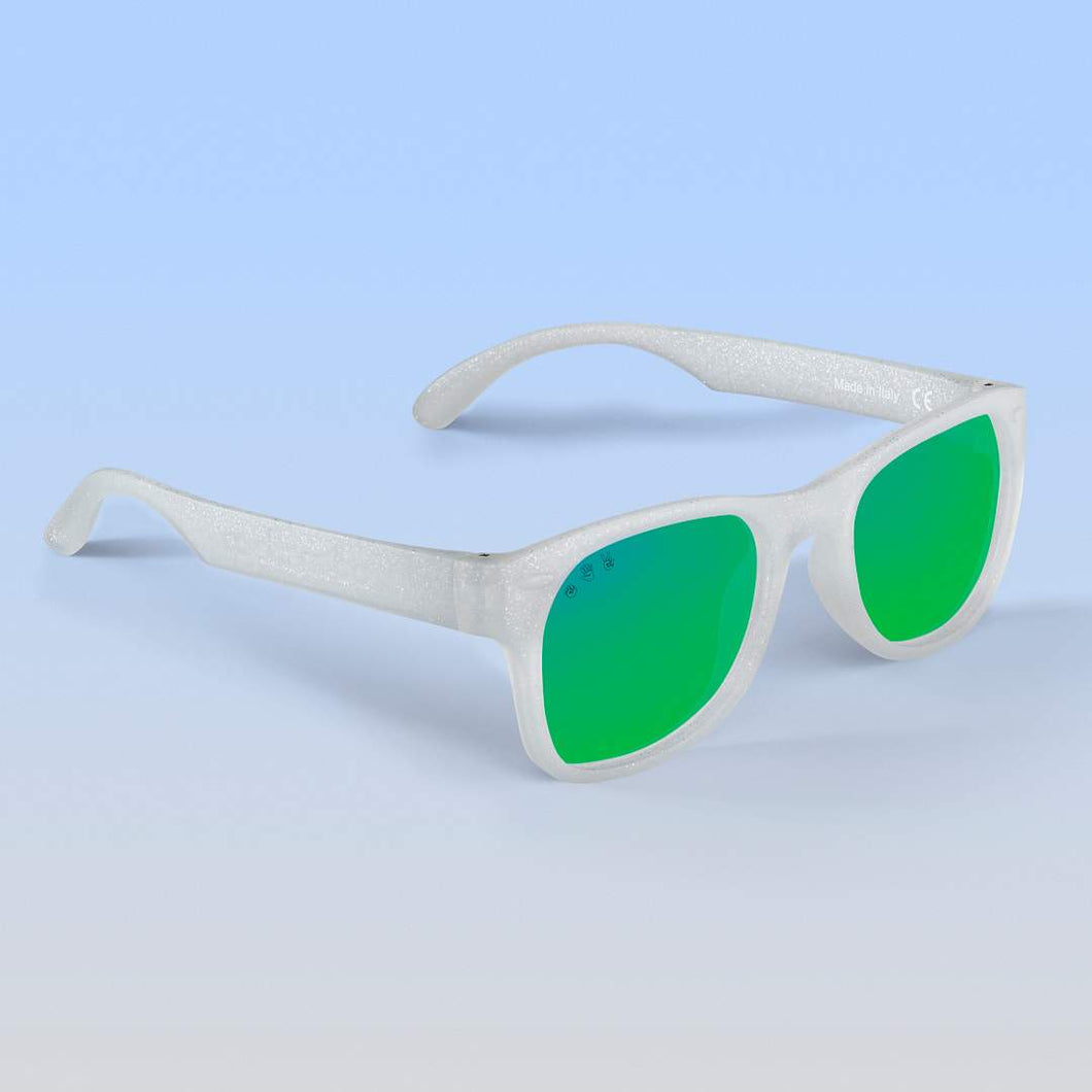 ro•sham•bo eyewear Bayside Polarized Mirrored (Green) Lens / Silver Glitter Frame Starlite Shades | Toddler