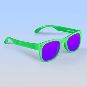ro•sham•bo eyewear Bayside Polarized Mirrored (Purple) Lens / Bright Green Frame Slimer Shades | Baby