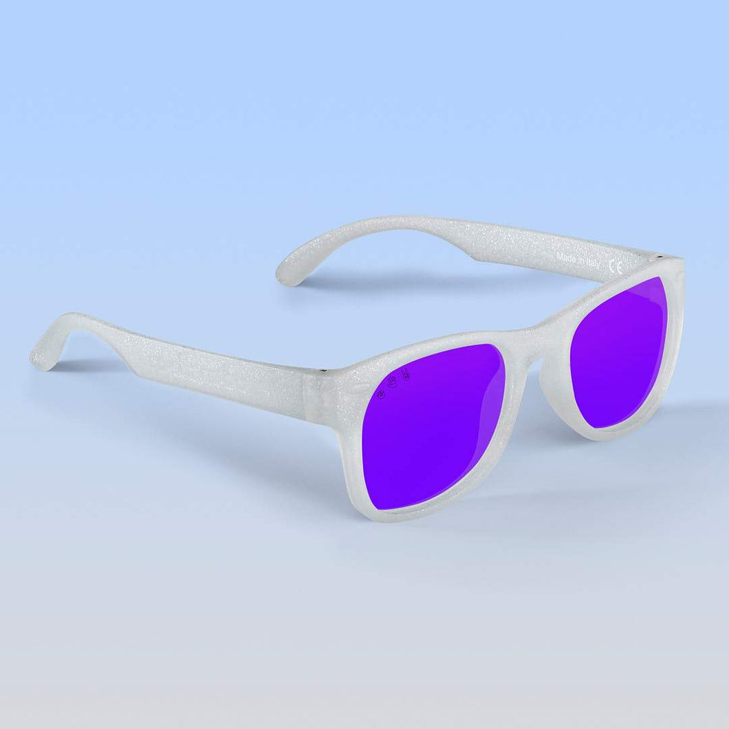 ro•sham•bo eyewear Bayside Polarized Mirrored (Purple) Lens / Silver Glitter Frame Starlite Shades | Junior
