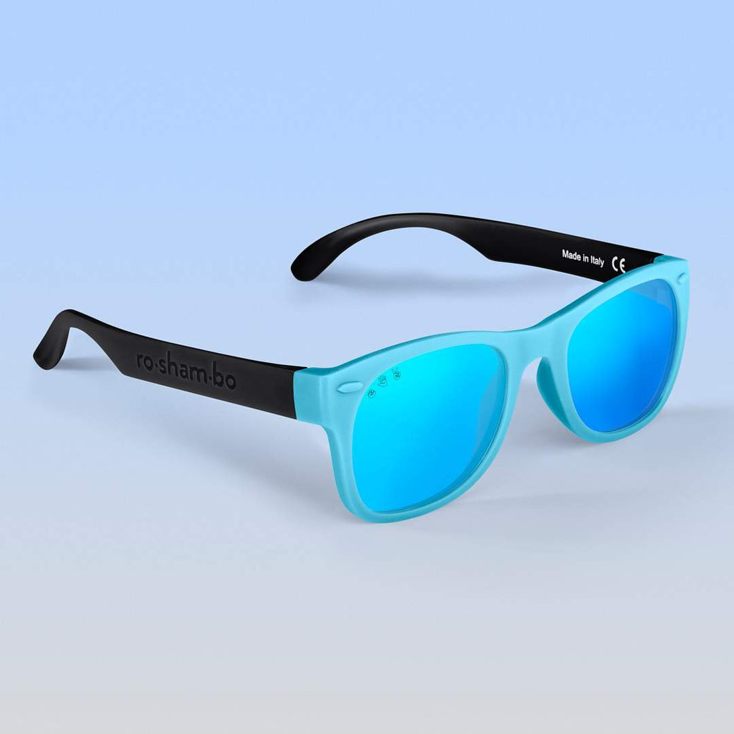ro•sham•bo eyewear Bayside S/M / Polarized Mirrored (Blue) Lens / Black & Teal Combo Frame Thundercat Shades | Adult