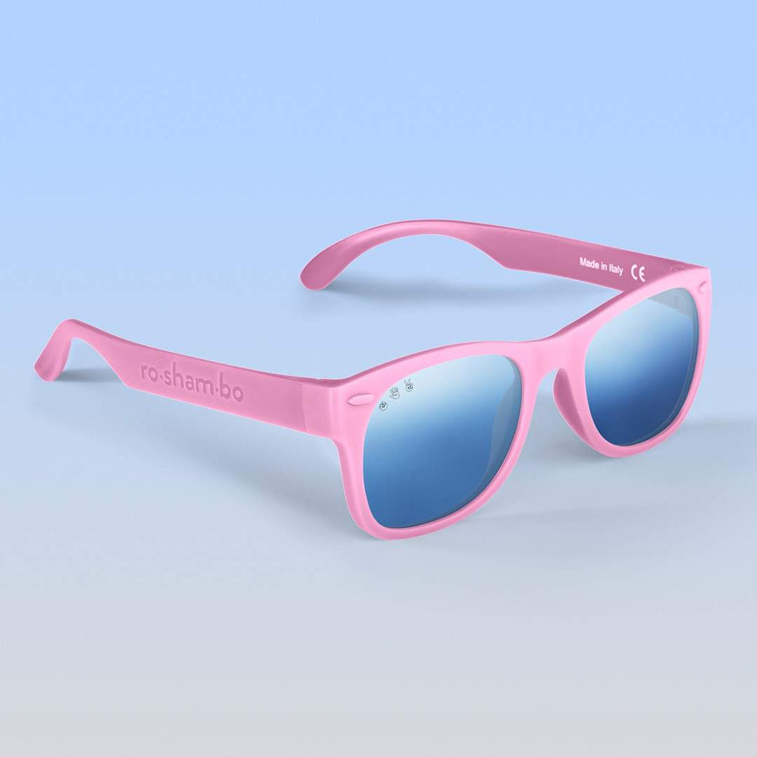 ro•sham•bo eyewear Bayside S/M / Polarized Mirrored (Chrome) Lens / Light Pink Frame Popple Shades | Adult