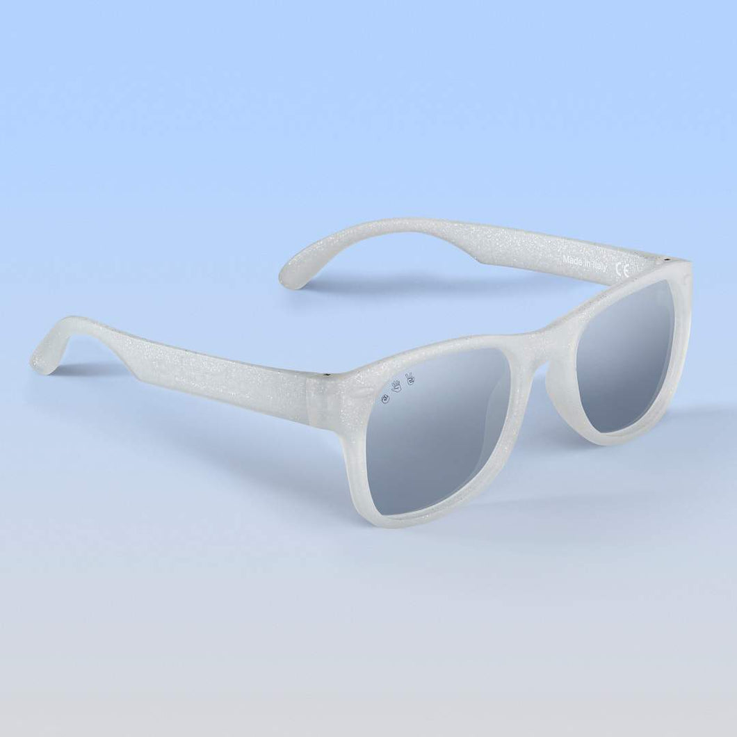 ro•sham•bo eyewear Bayside S/M / Polarized Mirrored (Chrome) Lens / Silver Glitter Frame Starlite Shades | Adult