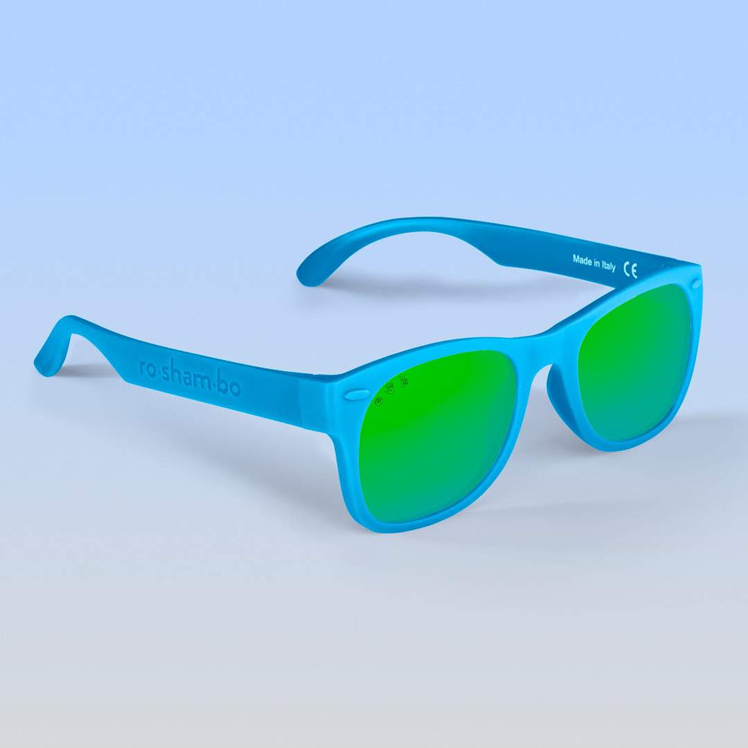 ro•sham•bo eyewear Bayside S/M / Polarized Mirrored (Green) Lens / Blue Frame Zack Morris Shades | Adult
