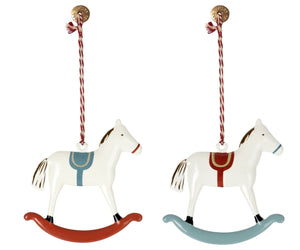 Maileg USA Christmas Metal Ornaments, 2 pack - Rocking Horse