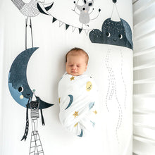 Load image into Gallery viewer, Rookie Humans Crib sheet and Swaddle bundle - Moon&#39;s Birthday