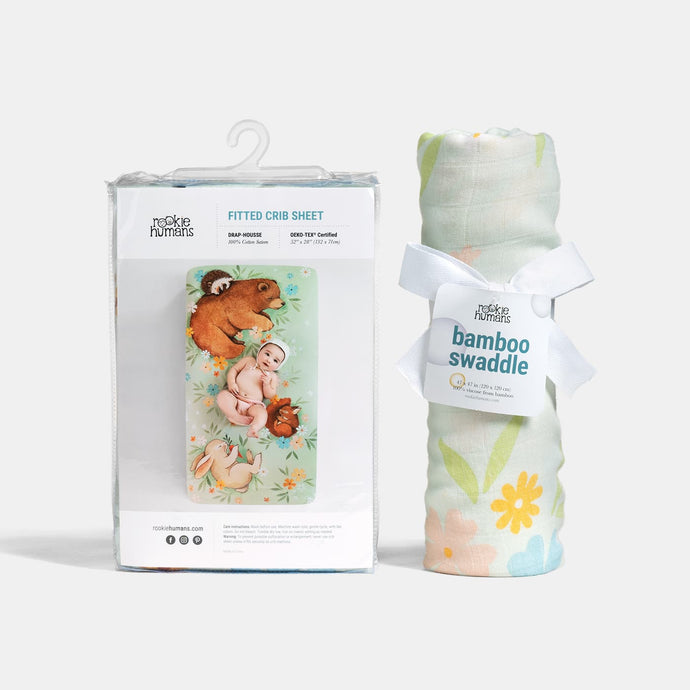 Rookie Humans Crib Sheet & Swaddle Crib sheet and Swaddle bundle - Enchanted Meadow