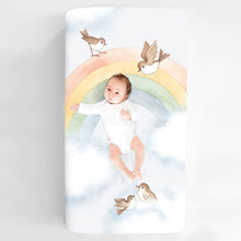 Load image into Gallery viewer, Rookie Humans Crib sheets US Standard crib size Rainbow and Birds Standard Size Crib Sheet