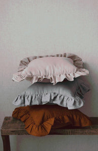 moimili.us Cushion Linen “Grey” Pillow with Frill