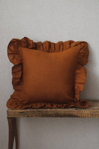 moimili.us Cushion Moi Mili Linen “Caramel” Pillow with Frill