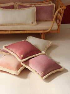 moimili.us Cushion Soft Velvet "Apricot"  Pillow with Fringe