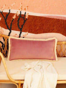 moimili.us Cushion Soft Velvet "Dirty Pink" Bolster Pillow with Fringe