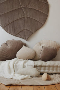 moimili.us Cushion Velvet “Dark Beige” Leaf Pillow
