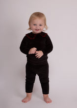 Load image into Gallery viewer, Cadeau Baby Embroidered Black Velour 2 Piece Girls by Cadeau Baby