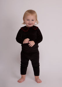 Cadeau Baby Embroidered Black Velour 2 Piece Girls by Cadeau Baby