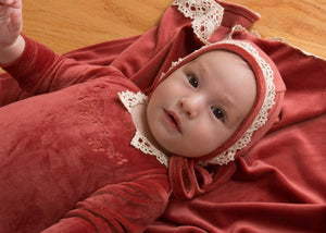 Cadeau Baby Lace Trimmed Velour Footie by Cadeau Baby