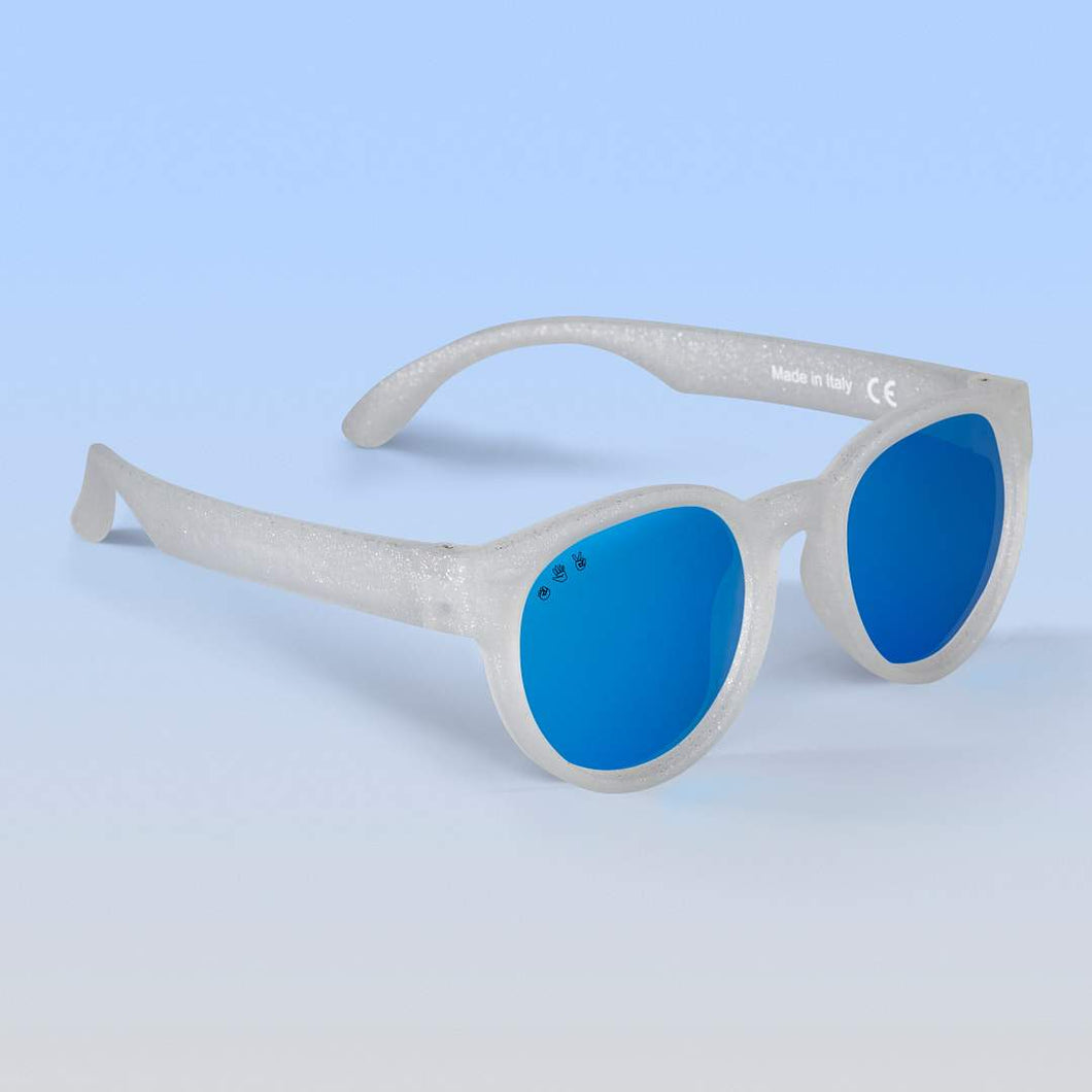 ro•sham•bo eyewear Malibu Sands Polarized Mirrored (Blue) Lens / Silver Glitter Frame Starlite Rounds | Toddler