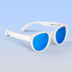 ro•sham•bo eyewear Malibu Sands Polarized Mirrored (Blue) Lens / White Frame Ice Ice Baby Rounds | Baby