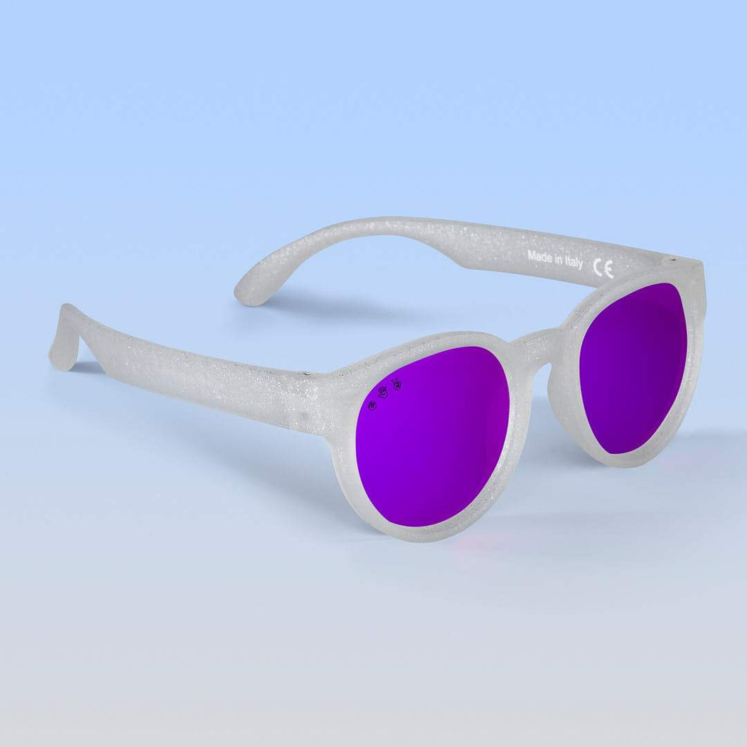 ro•sham•bo eyewear Malibu Sands Polarized Mirrored (Purple)  Lens / Silver Glitter Frame Starlite Rounds | Baby