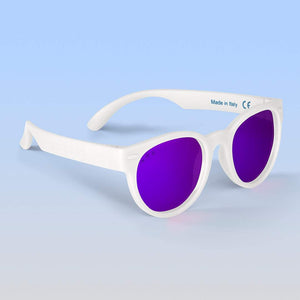 ro•sham•bo eyewear Malibu Sands Polarized Mirrored (Purple) Lens / White Frame Ice Ice Baby Rounds | Baby