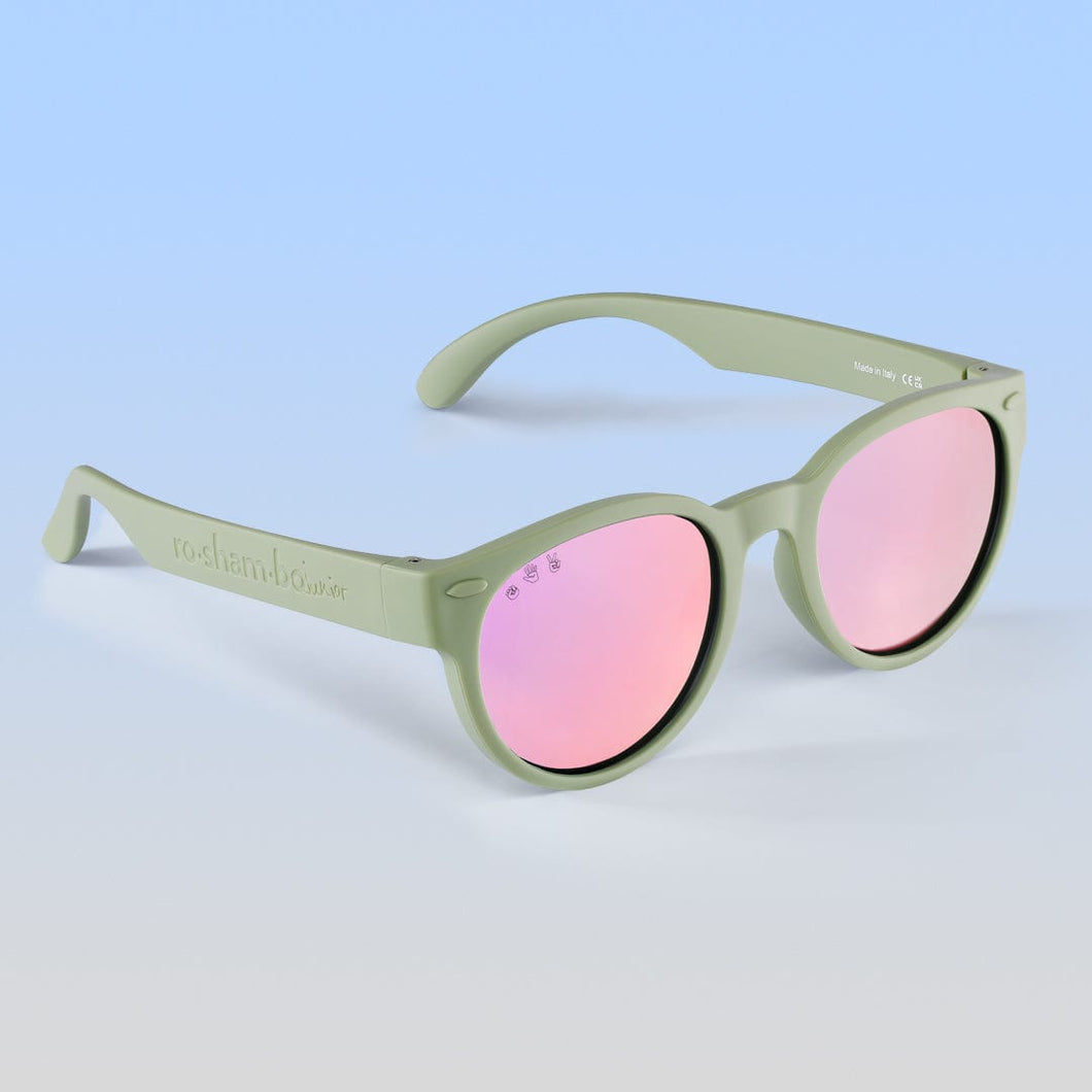ro•sham•bo eyewear Malibu Sands S/M / Polarized Mirrored (Rose Gold) Lens / Sage Green Frame Zelda Rounds | Adult