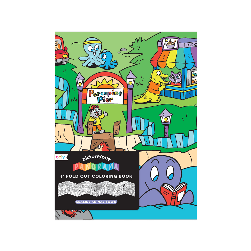 OOLY Picturesque Panorama Coloring Book - Seaside Animal Town by OOLY