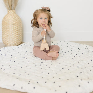 Poppyseed Play Play Mat Extra Padded Round Play Mat | Black Squiggle Dot