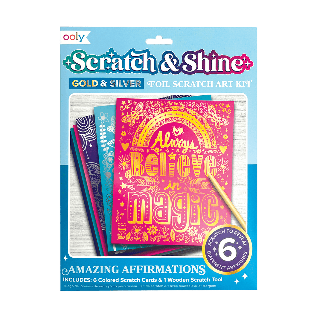 OOLY Scratch and Shine Foil Scratch Art Kit - Amazing Affirmations by OOLY