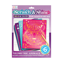 Load image into Gallery viewer, OOLY Scratch and Shine Foil Scratch Art Kit - Geometric Animals by OOLY
