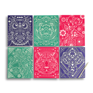 OOLY Scratch and Shine Foil Scratch Art Kit - Geometric Animals by OOLY