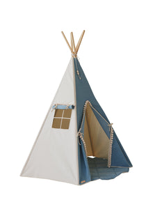 moimili.us Set teepee with mat “Jeans” Teepee with Pompoms and Round Mat Set