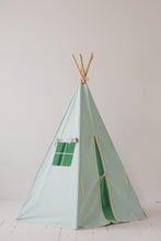 Load image into Gallery viewer, moimili.us Set Teepee with mat “Mint Fog” Teepee with Pompoms and &quot;Mint and Beige&quot; Round Mat Set