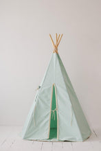 Load image into Gallery viewer, moimili.us Set Teepee with mat Moi Mili “Mint Fog” Teepee with Pompoms and &quot;Mint and Beige&quot; Round Mat Set